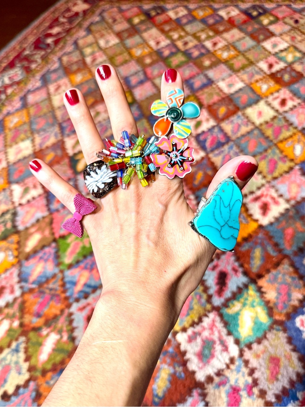 Colorful Mixed Statement Rings - Turquoise & Multicolor - Picture 1 of 8